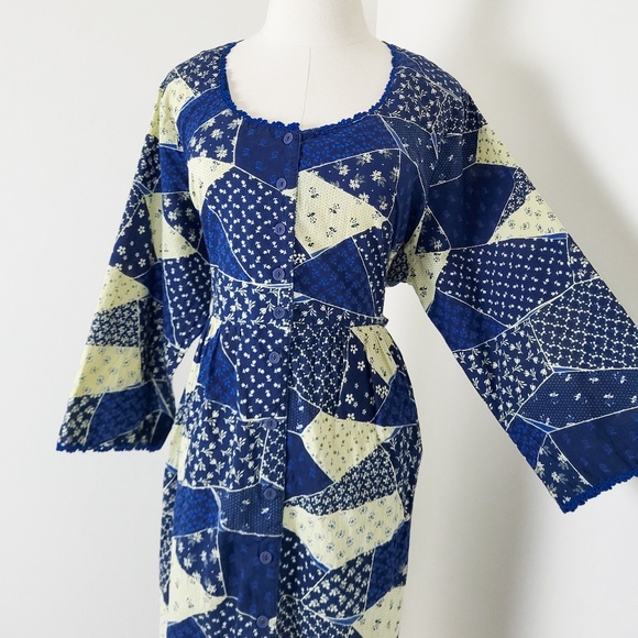 April Cornell Patchwork Midi Dress Cardigan Set 3/4 Sleeve Button Down Long - Picture 14 of 16